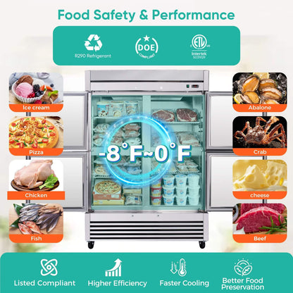 54-Inch 49 Cu.Ft Commercial 6-Shelves Stainless Steel Reach-In Freezer