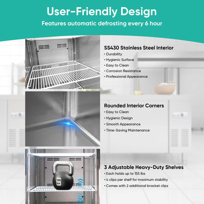 54-Inch 49 Cu.Ft Commercial 6-Shelves Stainless Steel Reach-In Freezer