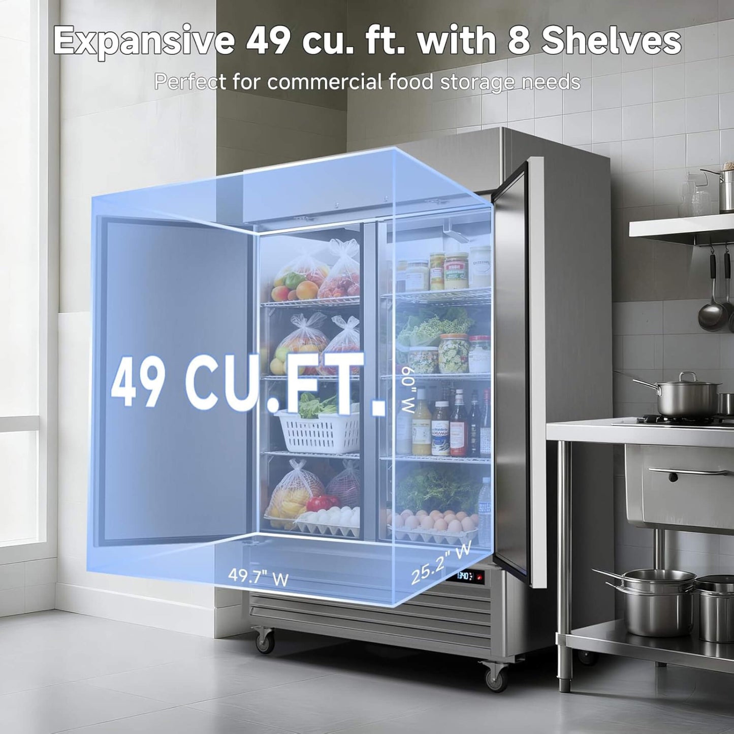 54-Inch Commercial 49 Cu.Ft 2-Door WiFi Refrigerator with Smart App Control