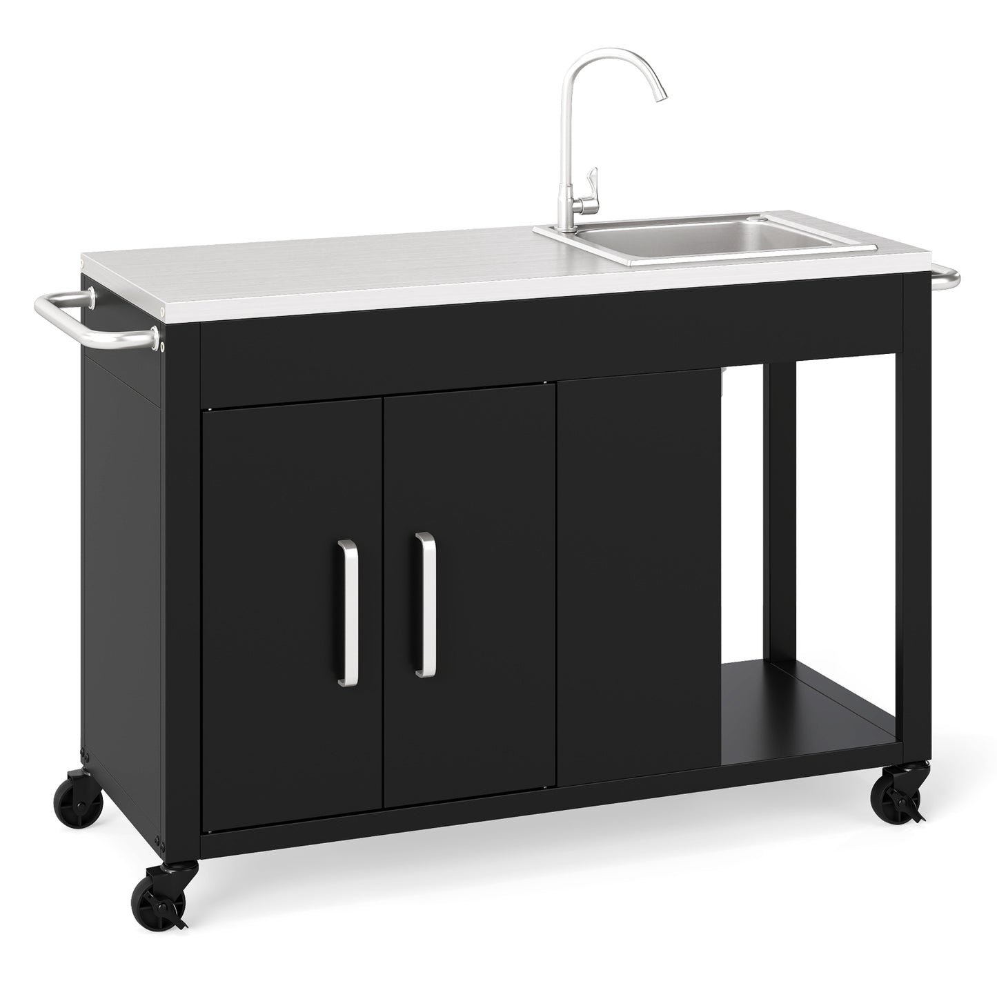 56 Inches Outdoor Grill Table with Sink and Stainless Steel Top