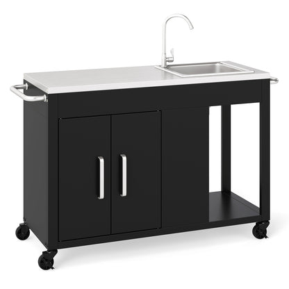 56 Inches Outdoor Grill Table with Sink and Stainless Steel Top