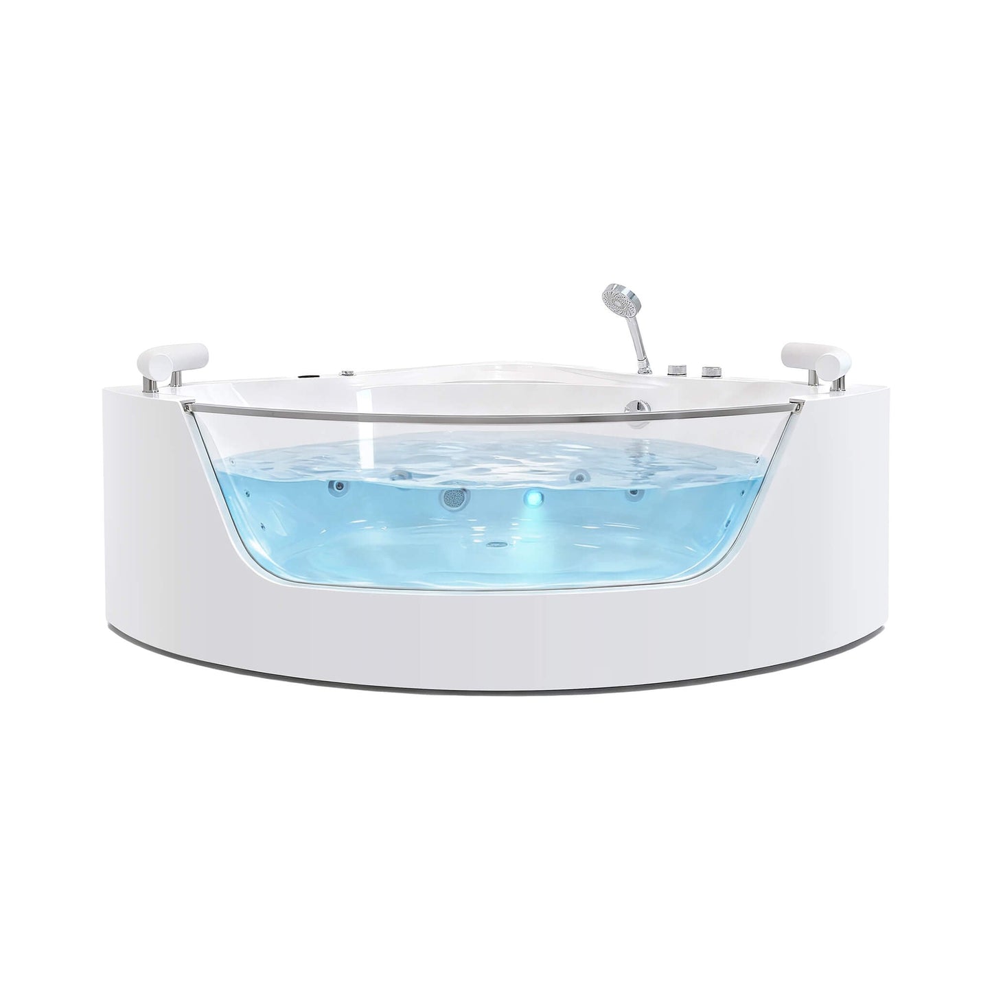 Alora Serenity 59-Inch 2-Person Acrylic Corner Whirlpool 16-Jet Hydro Massage Bathtub with Heater Rainbow Light