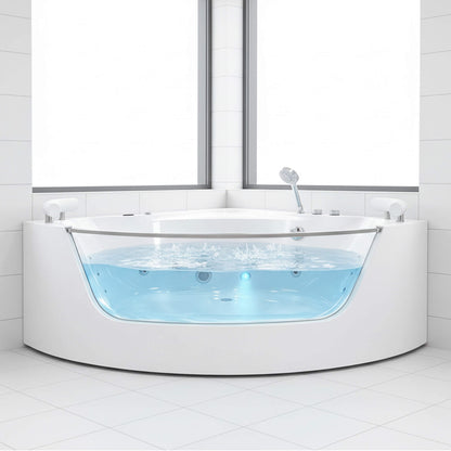 Alora Serenity 59-Inch 2-Person Acrylic Corner Whirlpool 16-Jet Hydro Massage Bathtub with Heater Rainbow Light
