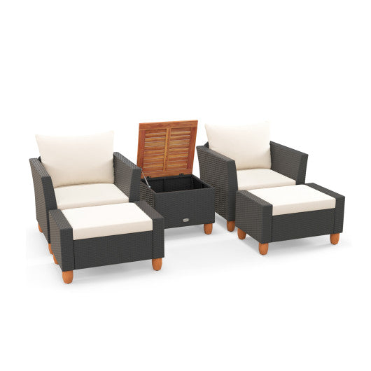5 Pieces Patio Furniture Set with Loveseat and Armchairs for Porch - White