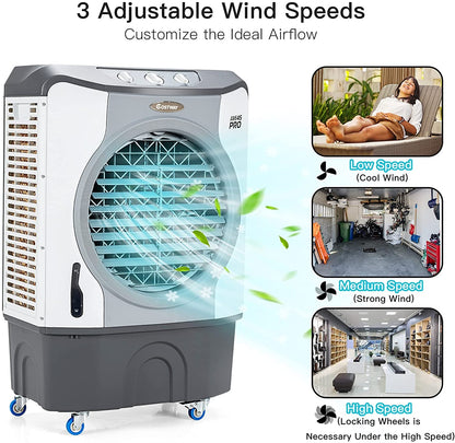 4-in-1 Industrial Evaporative Air Cooler Fan with 12 Gallon Tank and Wheels