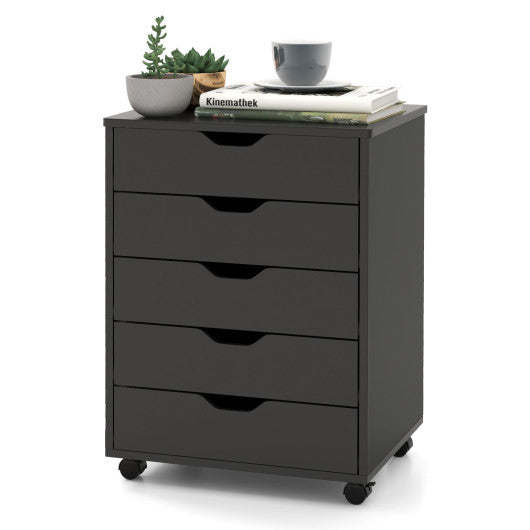 5 Drawer Mobile File Cabinet with Wheels for Living Room - Black