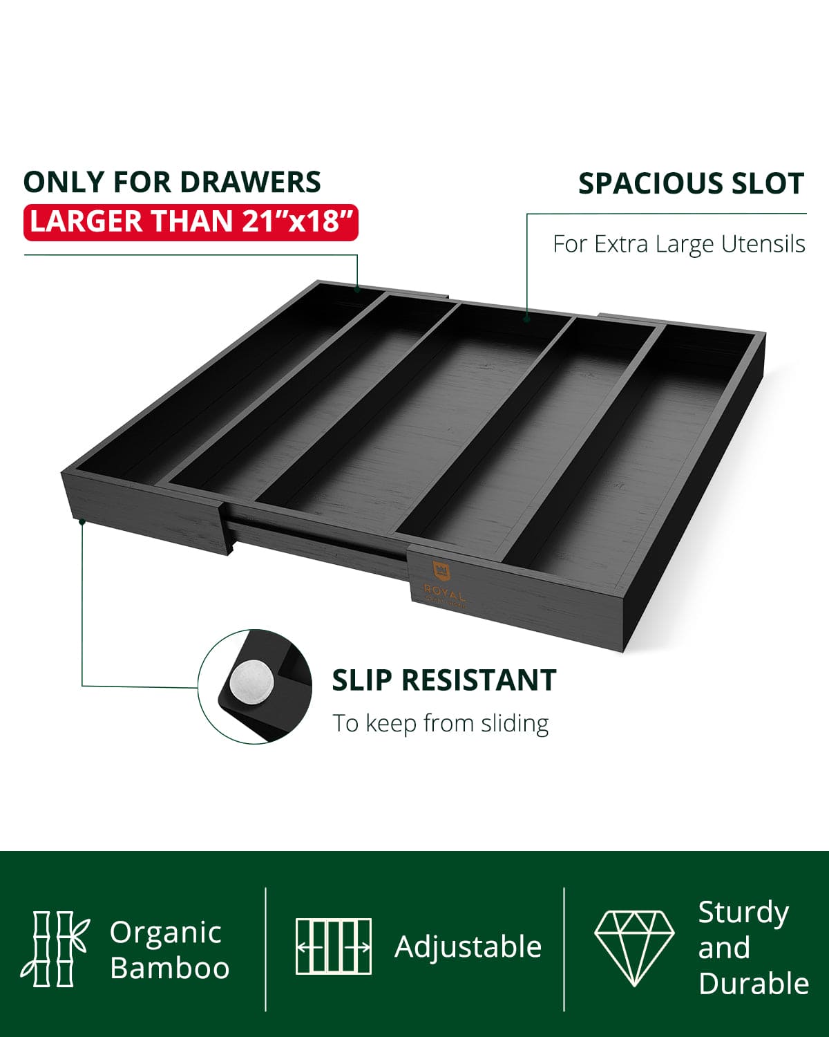 Utensil Drawer Organizer, Black (5 Slots)
