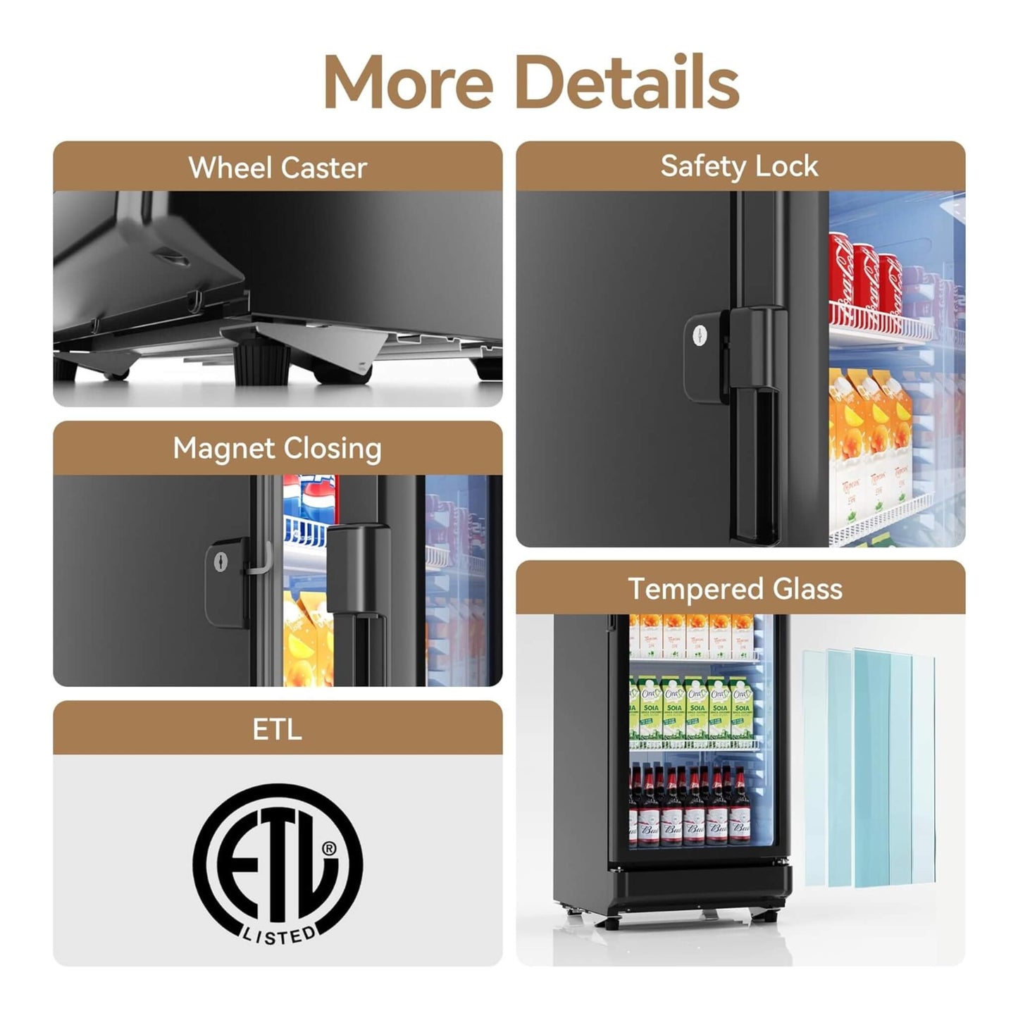 6.0 Cu.Ft Commercial Beverage Refrigerator with Glass Door and Adjustable Shelves