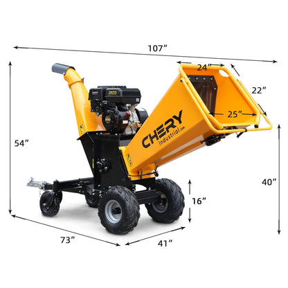 Heavy-Duty 6-Inch 420CC 15HP Gas Wood Chipper Shredder Mulcher with Tow Bar & Safety Stop Bar
