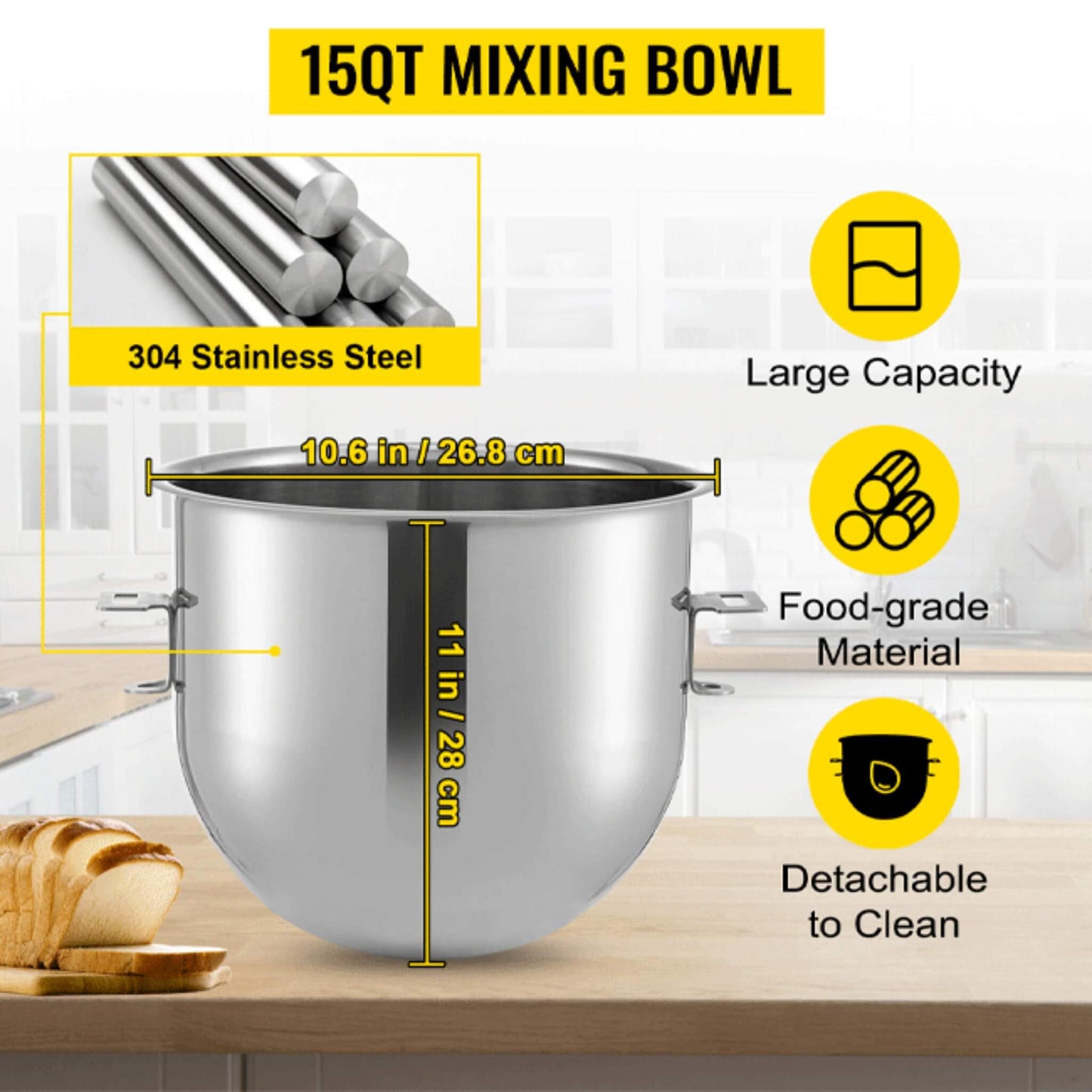 600W Commercial Dough Kneader Bakery Mixer Machine 15QT