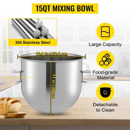 600W Commercial Dough Kneader Bakery Mixer Machine 15QT