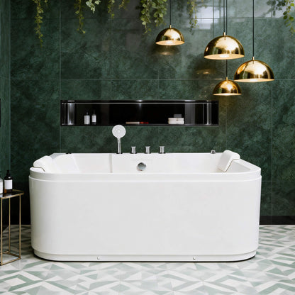 Nuvia 61-Inch 2-Person Acrylic Whirlpool Massage Bathtub with 16 Water Jets and LED Lights