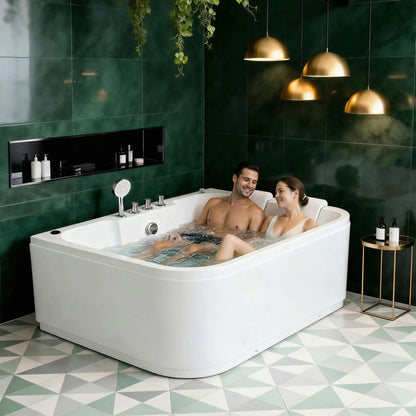 Nuvia 61-Inch 2-Person Acrylic Whirlpool Massage Bathtub with 16 Water Jets and LED Lights