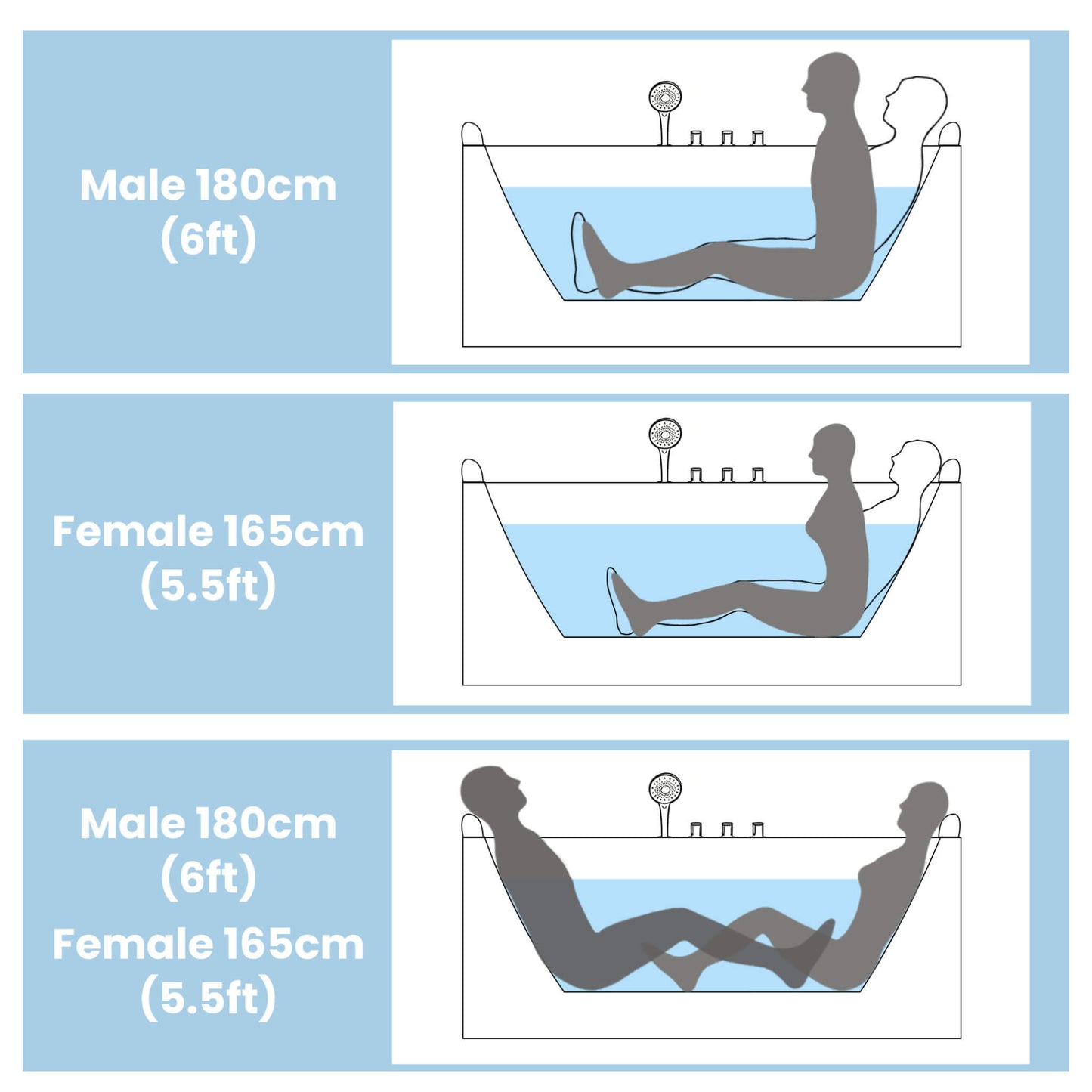 Nuvia 61-Inch 2-Person Acrylic Whirlpool Massage Bathtub with 16 Water Jets and LED Lights