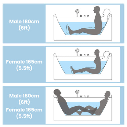 Nuvia 61-Inch 2-Person Acrylic Whirlpool Massage Bathtub with 16 Water Jets and LED Lights