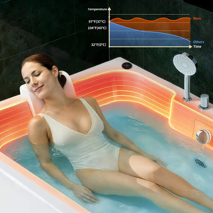 Nuvia 61-Inch 2-Person Acrylic Whirlpool Massage Bathtub with 16 Water Jets and LED Lights