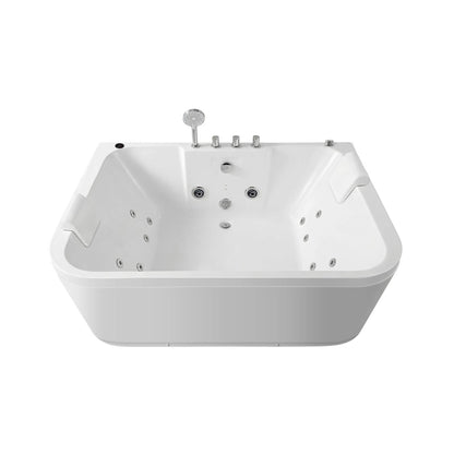 Nuvia 61-Inch 2-Person Acrylic Whirlpool Massage Bathtub with 16 Water Jets and LED Lights