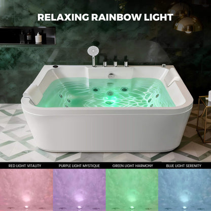 Nuvia 61-Inch 2-Person Acrylic Whirlpool Massage Bathtub with 16 Water Jets and LED Lights