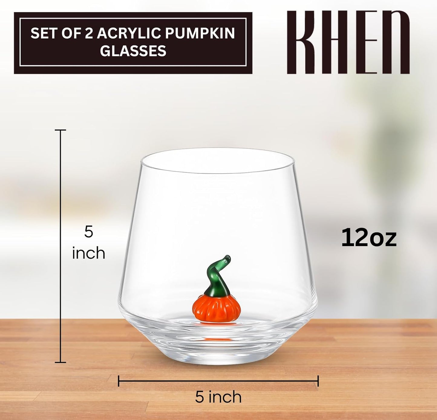 Khen Pumpkin Glass Set Fall Drinkware Decorative - 12oz Clear