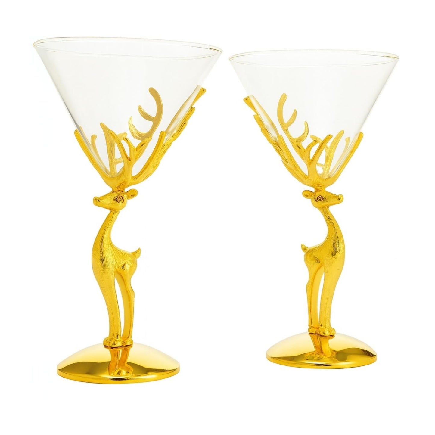 Golden Standing Stag Martini Glasses Set of 2