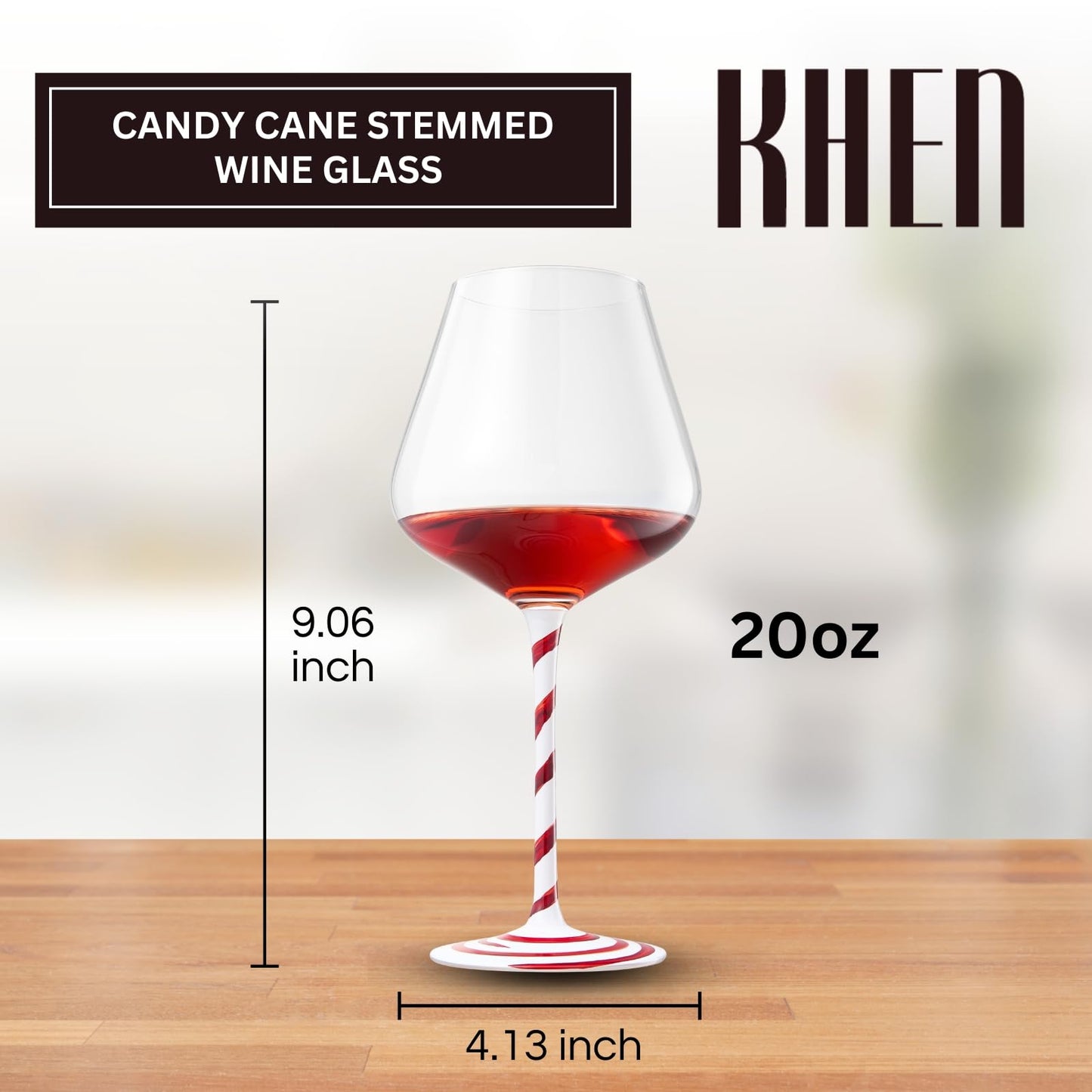 Khen Holiday Candy Cane Wine Glasses Set of 2 Santa Red White Striped