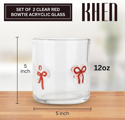 Red Bowtie Tumbler | Clear Water or Juice Glasses | Set of 2