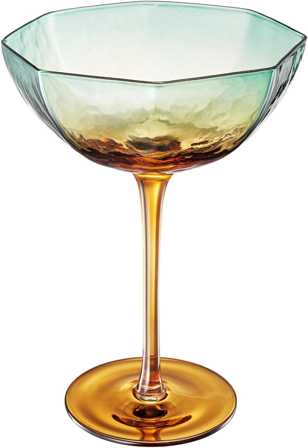 Khen Hexagonal Coupe Glasses Elegant Break Resistant  - Set of 2 Teal + Brown