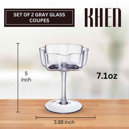 Flower Wave Coupe Cocktail Colored Glasses | Set of 2 | Grey
