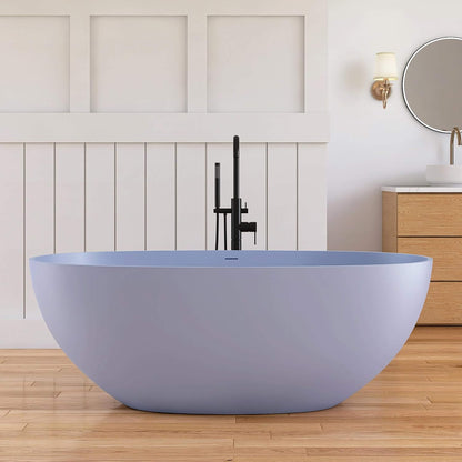 61" X 29.5" Inch Nuvia Freestanding Modern Oval Stone Resin Soaking Tub with Overflow Drain