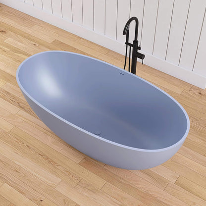 61" X 29.5" Inch Nuvia Freestanding Modern Oval Stone Resin Soaking Tub with Overflow Drain