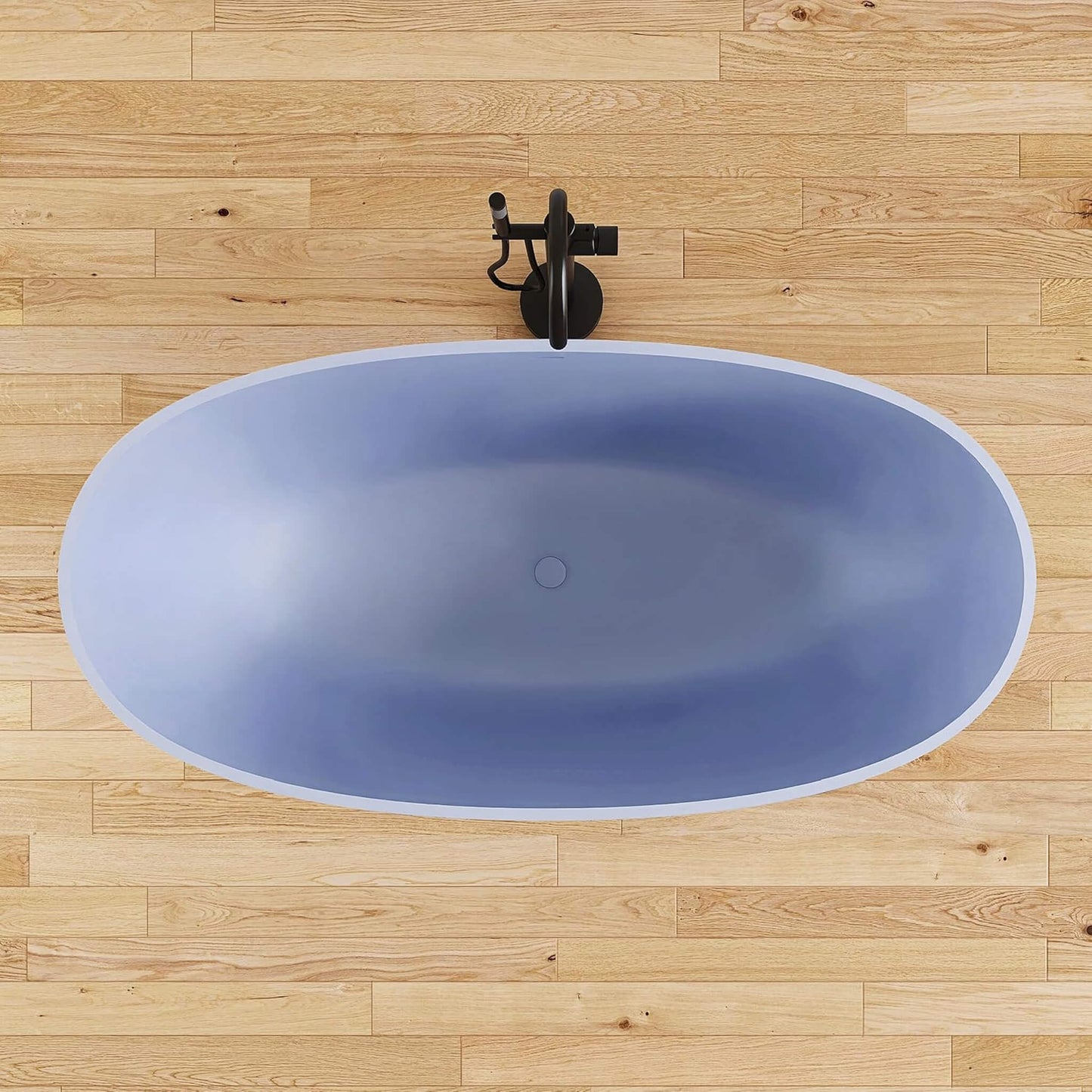 61" X 29.5" Inch Nuvia Freestanding Modern Oval Stone Resin Soaking Tub with Overflow Drain