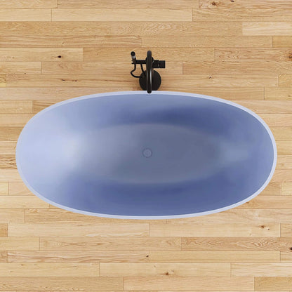 61" X 29.5" Inch Nuvia Freestanding Modern Oval Stone Resin Soaking Tub with Overflow Drain
