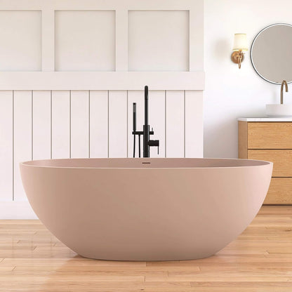 61" X 29.5" Inch Nuvia Freestanding Modern Oval Stone Resin Soaking Tub with Overflow Drain
