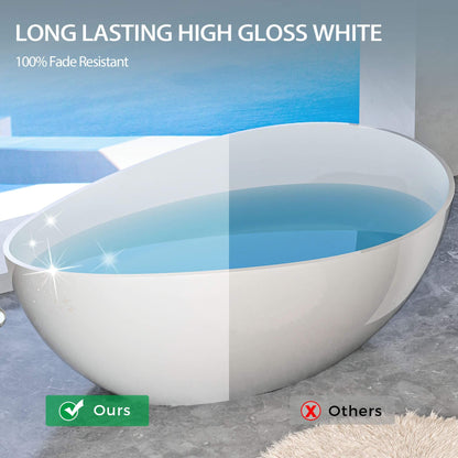 Nuvia 63-Inch Freestanding Glossy White Stone Resin Bathtub with Overflow and Drain