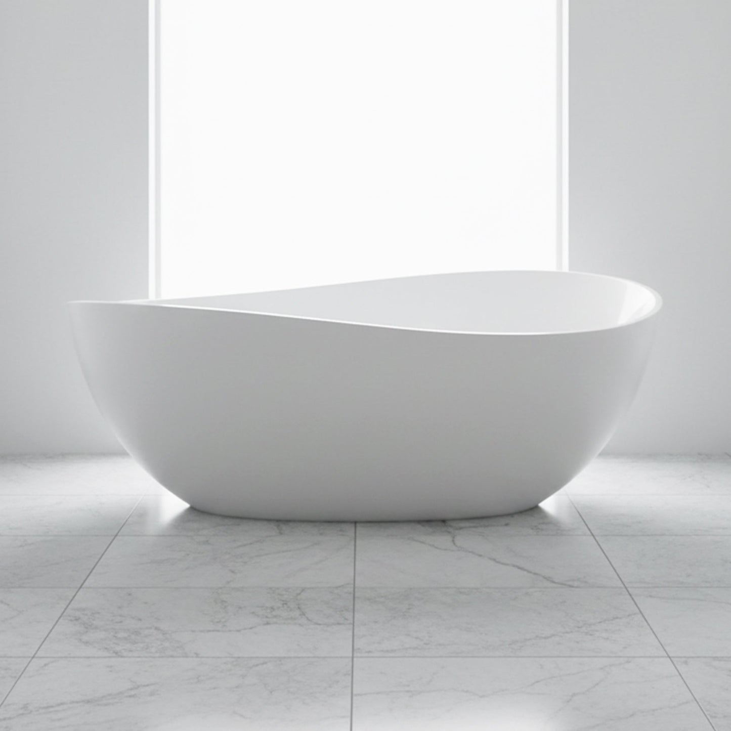 Nuvia 63-Inch Freestanding Glossy White Stone Resin Bathtub with Overflow and Drain