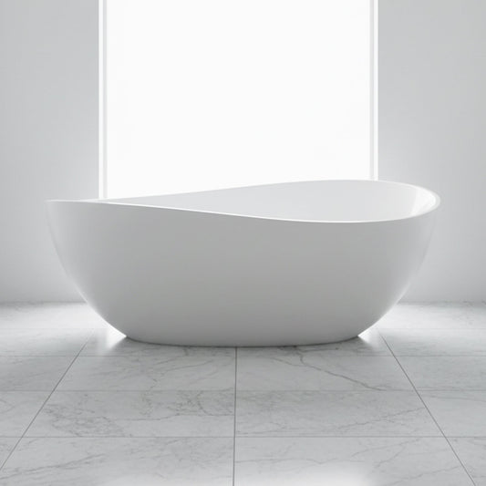 Nuvia 63-Inch Freestanding Glossy White Stone Resin Bathtub with Overflow and Drain