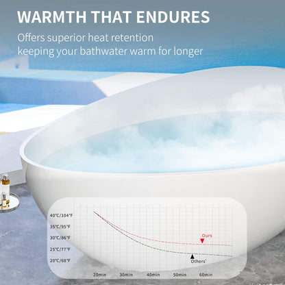 Nuvia 63-Inch Freestanding Glossy White Stone Resin Bathtub with Overflow and Drain