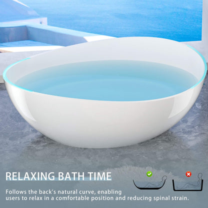 Nuvia 63-Inch Freestanding Glossy White Stone Resin Bathtub with Overflow and Drain