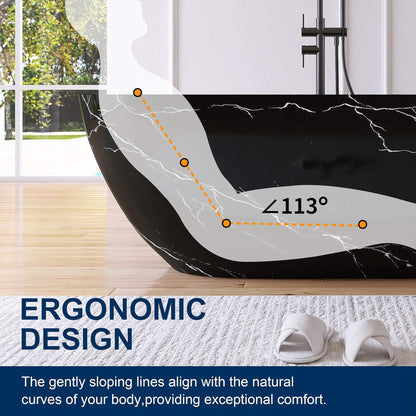 63" X 29.5" Inch Nuvia Freestanding Modern Marble-Design Solid Surface Soaking Tub with Overflow