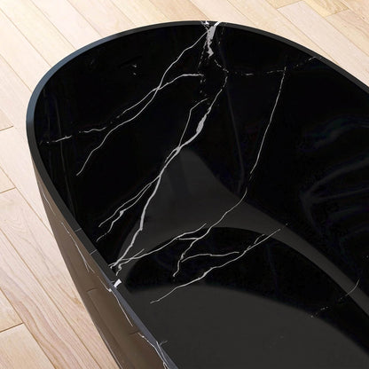 63" X 29.5" Inch Nuvia Freestanding Modern Marble-Design Solid Surface Soaking Tub with Overflow