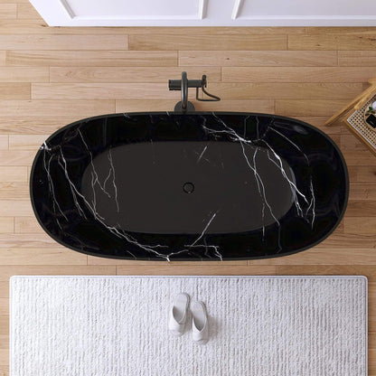 63" X 29.5" Inch Nuvia Freestanding Modern Marble-Design Solid Surface Soaking Tub with Overflow