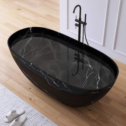 63" X 29.5" Inch Nuvia Freestanding Modern Marble-Design Solid Surface Soaking Tub with Overflow