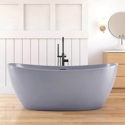 65" X 33.5" Inch Nuvia Freestanding Modern Oval Stone Resin Soaking Tub with Overflow Drain