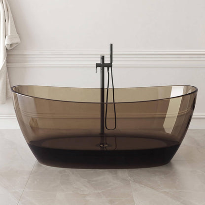 65" X 33.5" Inch Nuvia Freestanding Modern Oval Stone Resin Soaking Tub with Overflow Drain