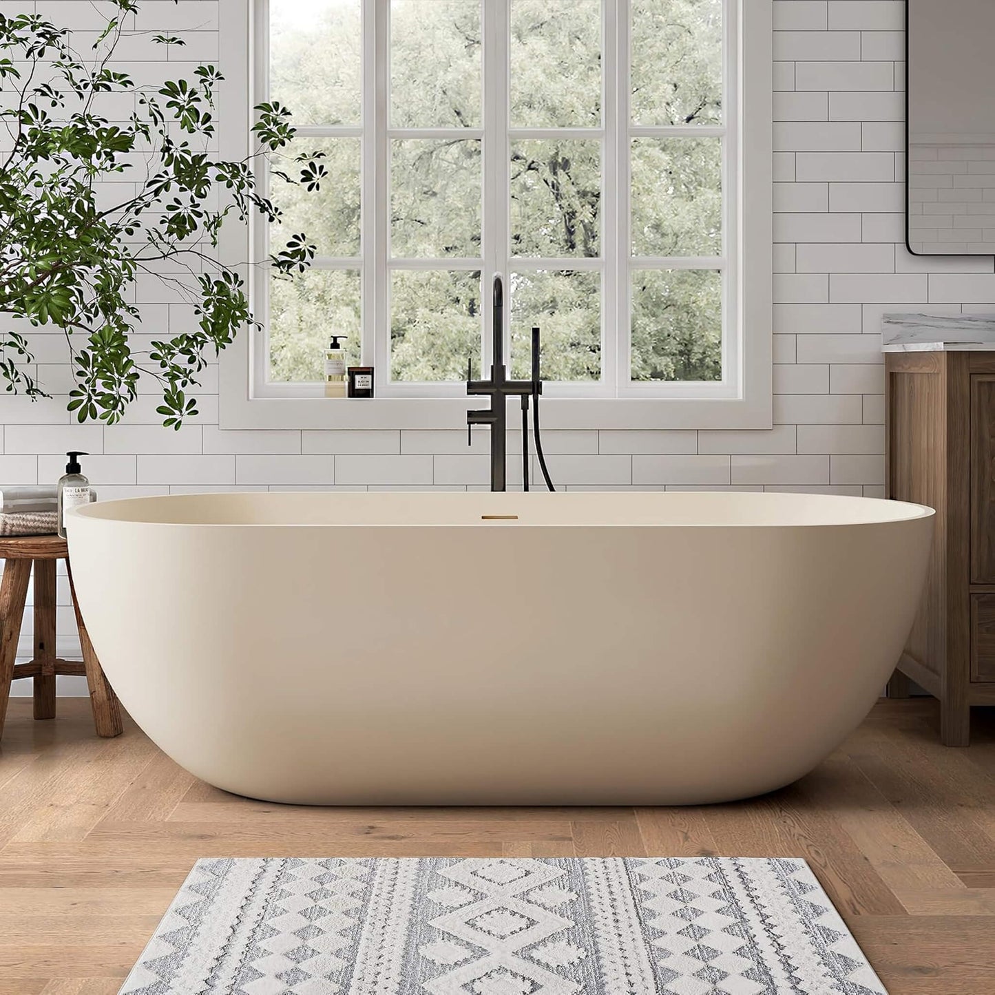 69" X 30" Inch Nuvia Freestanding Oval Stone Resin Soaking Tub with Overflow Drain