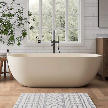 69" X 30" Inch Nuvia Freestanding Oval Stone Resin Soaking Tub with Overflow Drain