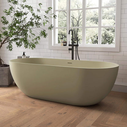 69" X 30" Inch Nuvia Freestanding Oval Stone Resin Soaking Tub with Overflow Drain