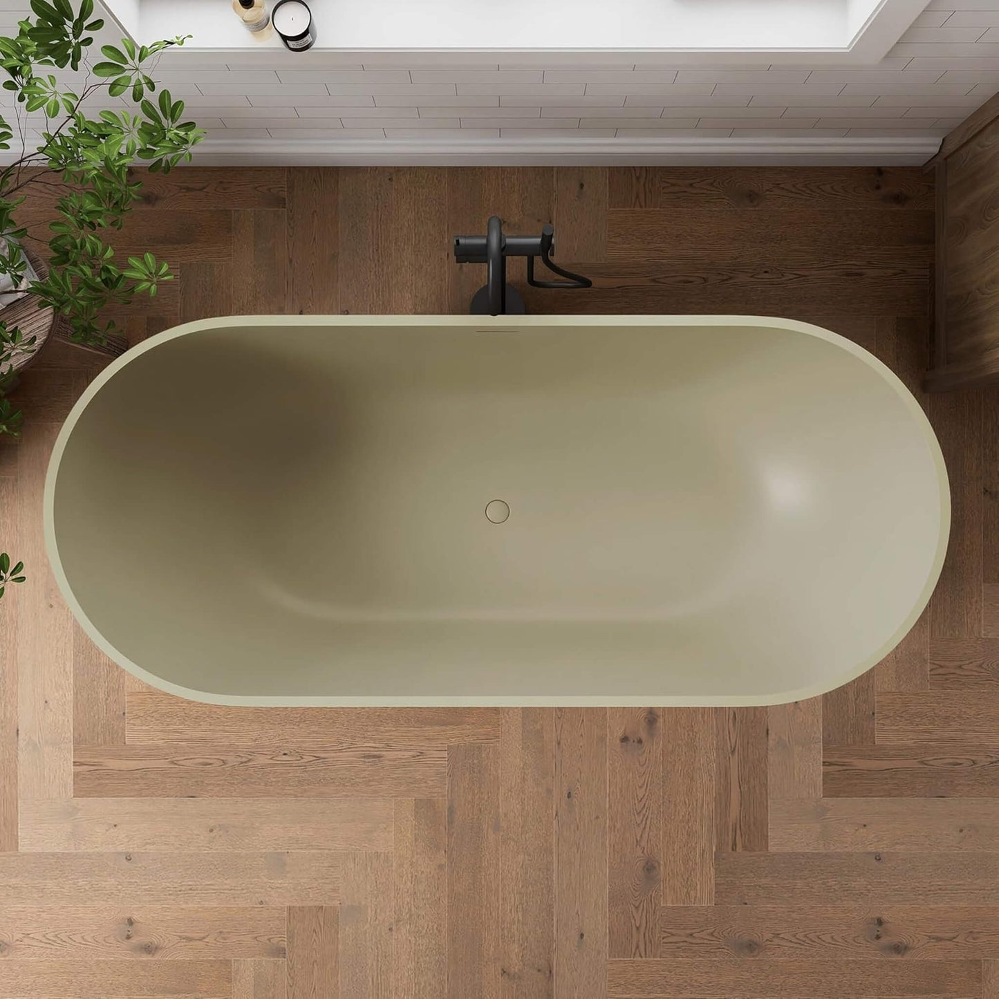 69" X 30" Inch Nuvia Freestanding Oval Stone Resin Soaking Tub with Overflow Drain