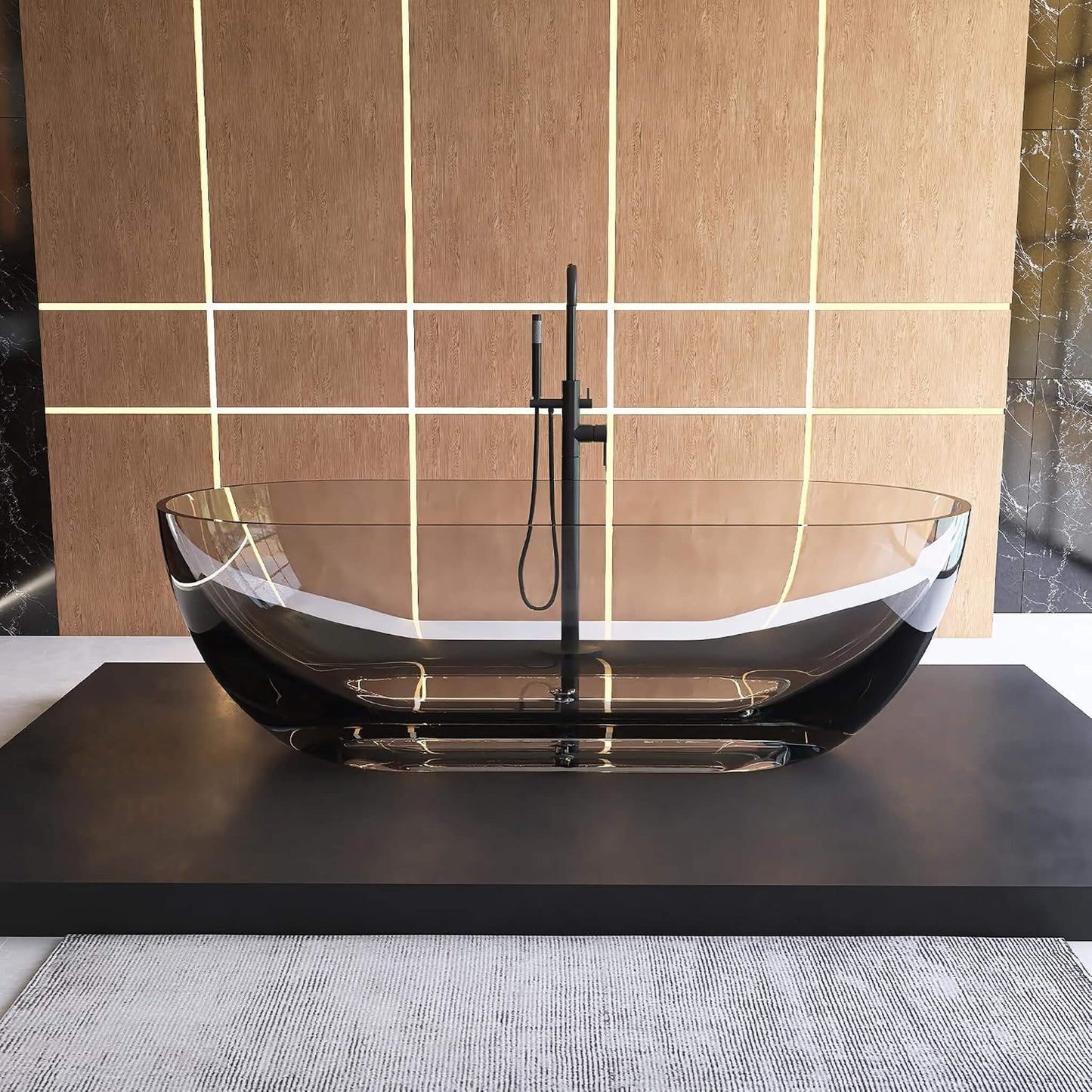 69" X 30" Inch Nuvia Freestanding Oval Stone Resin Soaking Tub with Overflow Drain