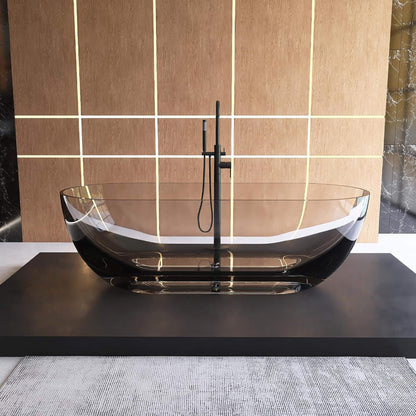 69" X 30" Inch Nuvia Freestanding Oval Stone Resin Soaking Tub with Overflow Drain